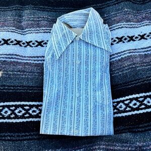 VTG 70s ELY WALKER BLUE WHITE RETRO BUTTON DOWN SHIRT BOYS SIZE 6 WESTERN